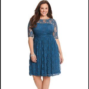 Kiyonna Luna Lace Dress- Deep Teal Blue